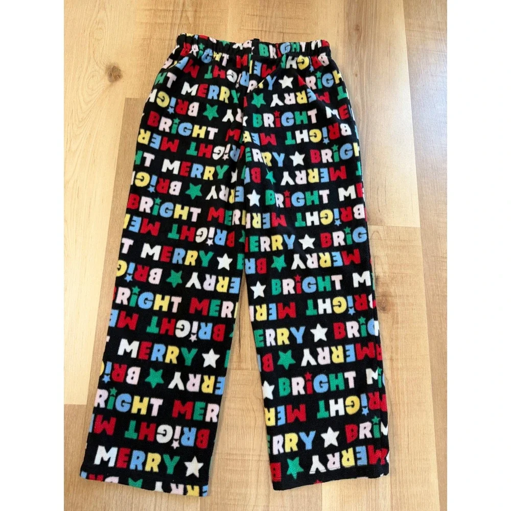 Holiday Time Kids Merry & Bright Fleece Pajama Pants Black Multicolor Size M 8